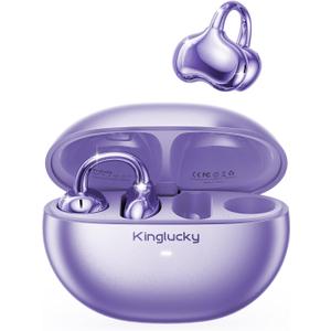 Kinglucky Upgraded Clip-On Earbuds Comfortable fit & Crystal-clear Sound, 40H Playtime Open Ear Buds Bluetooth 6.0 Wireless Headphones for Women Ideal for Small Ears, Sports & Workouts, Glasses Purple