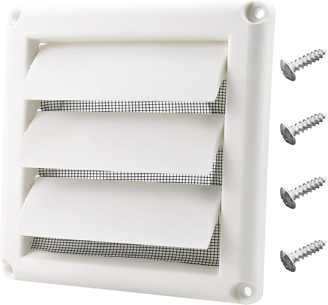 Funmit 4" Dryer Vent Cover for Exterior Wall Vent Hood Outlet Airflow Vent Dryer Air Vent with Screen Includes 4 Screw for Easy Installation (White)