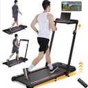 Walking Pad Treadmill, 3.0HP Under Desk Treadmills with 8% Incline, Adjustable Height Foldable Treadmill for Home Office, 300lbs Capacity with Removable Desk Workstation, Remote Control, APP, Black