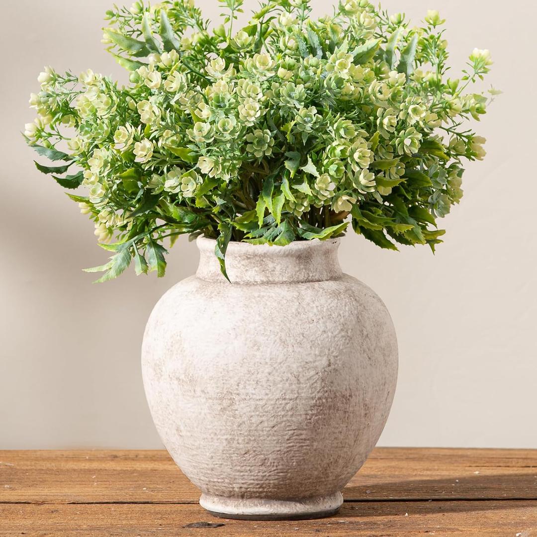 Ceramic Flower Vase, 6 Inch Small Rustic Farmhouse Vase Decorative Vases Home Decor Short Pottery Vases for Table Living Room Entryway Mantel Bookshelf Bedroom Bathroom Kitchen - Rustic