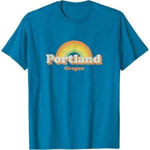 Retro Portland Oregon T Shirt Vintage 70s Rainbow Tee Design T-Shirt, Size: 3XL