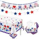 DPKOW 23Pcs 4th of July Banner Tablecloth Napkins Patriotic Decorations Fourth of July Bunting Banner 250th Anniversary American Tablecloth Napkins Memorial Day Decor Veterans Day Party Supplies