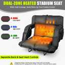 Yazzropt Dual-Zone Heated Stadium Seats with Back Support, 3 Heat Settings Bleacher Seat, Extra Thick Padded Cushion, 6 Adjustable Angle, Lumbar Pillow & Cup Holder, Stadium Chair for Sports Events