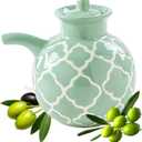 KXZ Ceramic Oil Dispenser with Lid 13.5 oz Olive Oil Bottle for Kitchen, Soy Sauce or Vinegar, Decorative Ceramic Olive Bottle Dispenser, Small Oil Container Kitchen Cruet Decanter