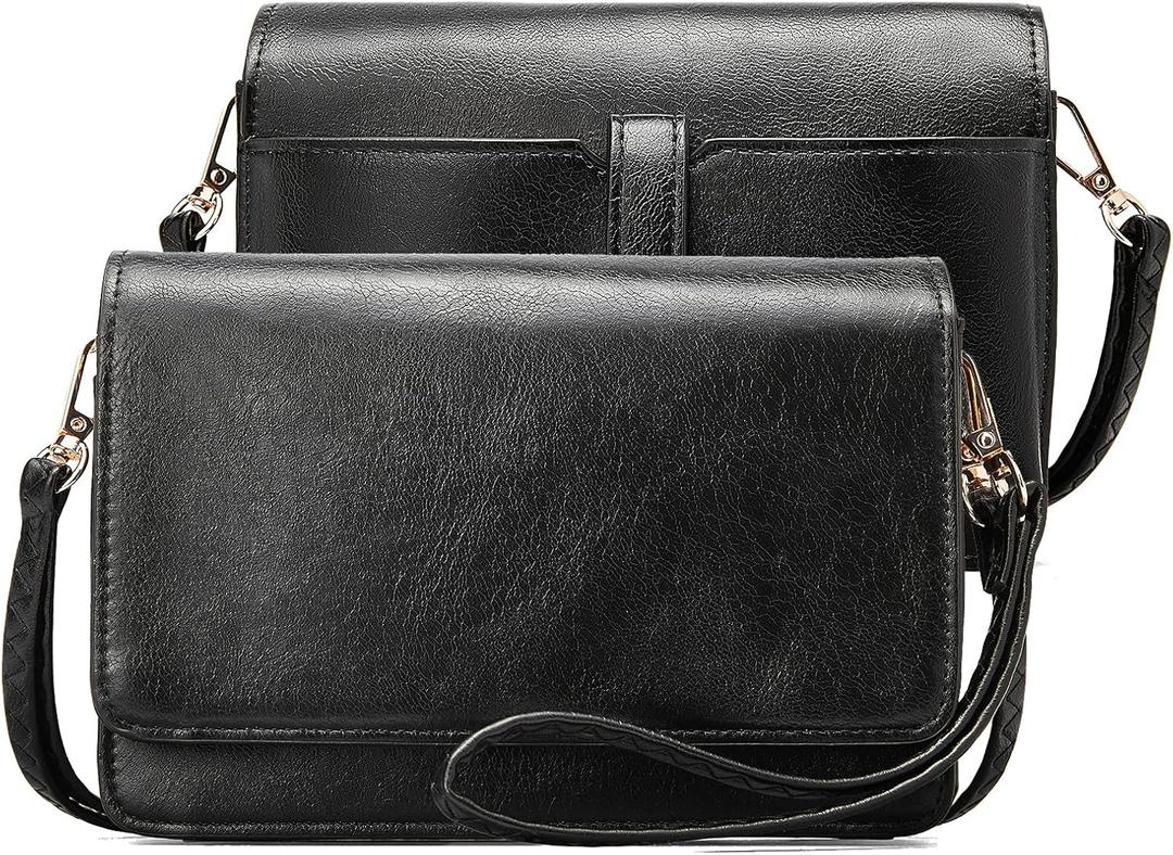 BROMEN Crossbody Bags for Women Small Cell Phone Shoulder Bag Wristlet Wallet Clutch Purse (Oil Wax Black)