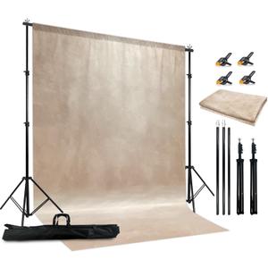 2-in-1 Abstract Photography Backdrop Stand Kit - 6.5x6.5 ft Portable Dual Rod Stand with 6x8 ft Polyester Fabric Backdrop for Portraits and Photo Props - Roller Pocket Design6x8ft,Beige