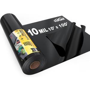 10 Mil Black Plastic Sheeting 10x100 FT UV Protection Poly Sheeting Polyethylene Film, Black Plastic Rolls for Garden, Crawl Space Vapor Barrier, Construction, Landscaping, Weed, Moisture Control