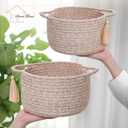 Small Gift Basket Empty Set of 2 - Little Cute Woven Rope Organizer Bins for Baby Shower Gifting, Makeup, Bathroom, Desk, Decorative Vanity - Pre-Shaped, Brown