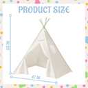 4 PCS Teepee Tent for Kids,Washable Tapered Kids Teepee Tent,Bohemian Teepee Tents,White Collapsible Sleepover Tents,for Boys and Girls Sleepover Pajamas Party Birthday SPA