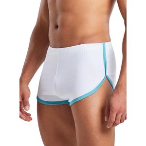 MIZOK Mens Cotton Booty Boxer Short Low Rise Split Side Workout Gym Lounge Shorts (Small, White)