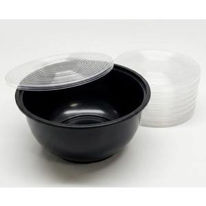 Black Round Plastic Soup Bowls with Clear Lids, Disposable Food Storage Containers for Meal Prep and Takeout