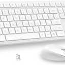 LeadsaiL White Wireless Keyboard and Mouse Combo, Full-Sized Ergonomic Computer Keyboard, 2.4GHz USB Cordless Keyboard Silent Mouse Set, 12 FN Shortcuts for Windows MacOS Laptop Computer