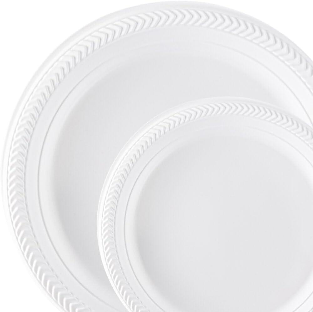 Plastic White Plates, 9 Inch, Case of 400 (4 packs x 100)