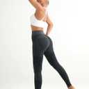 Fisoew Womens Ribbed Seamless Leggings High Waisted Tummy Control Workout Full Length Yoga Pants (X-Large, Dark Grey)