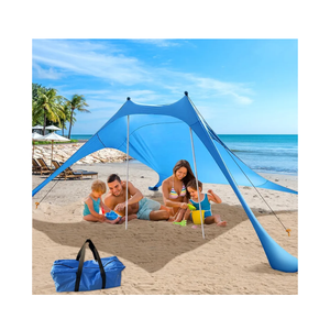 Beach Tent Shade Canopy with UPF50+ Protection Sun Shelter Portable Camping Tents with Sandbags Poles and Ground Pegs and Anti-Wind Ropes for Beach Outdoor Camping Backyard Picnics 7.5X7.5F