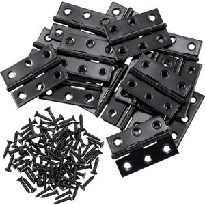 Boao 16 Pieces Small Door Hinges Stainless Steel Folding Butt Hinges Home Furniture Hardware Piano Cabinet Door Hardware with 96 Pieces Stainless Steel Screws(1.75 Inch,Black)