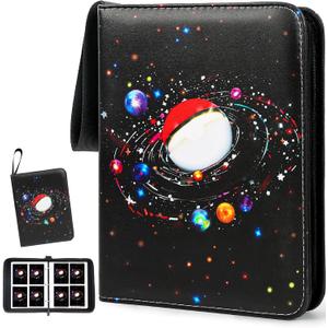 400 Pocket Trading Card Binder with 50 Removable Sleeves, Portable Zippered Card Holder, Collection Album Book Case Storage for MTG, TCG, Sports, Game Cards (Starlit Sky)