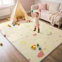 Extra Large Foldable Play Mat, Reversible Baby Play Mat with Edge Reinforcement, Non-Toxic & Waterproof Baby for Floor, Foam Playmat with Travel Bag, Rainbow, Cloud & Moon, 71"x59"