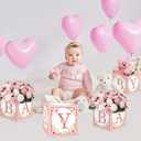 TSVATE Pink Baby Shower Boxes Decorations - 4 Baby Shower Centerpiece Boxes Gender Reveal First Birthday Centerpiece Decors (Without Flowers)