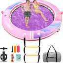 Inflatable Water Hammock Floating Dock 8 FT with Mesh, Tanning Pool Raft Round Ring for Adults, Float Platform for Lake and Beach with Water Ladder and Cup Holder