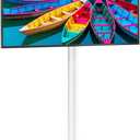 Rfiver Rolling TV Stand for 32 to 55 60 Inch TVs up to 88lbs, Height Adjustable Mobile TV Stand with Wood Base, Space-Saving Design Tall TV Cart Floor Stands for Living Room, Bedroom, Corner (White)