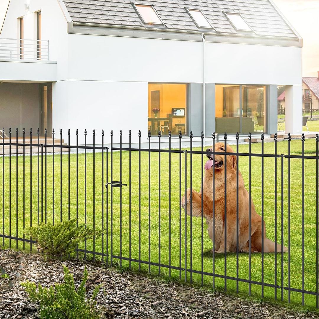 Metal Garden Fence with Gate 42 in H x 11.5 ft L, 1 Gate + 4 Panels Border Fence Panels Animal Barrier for Dogs, No Dig Garden Fencing for Yard Patio Flower Bed Lawn Outdoor, Black