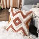 JASEN Boho Throw Pillow Cover with Tassels, Woven Tufted Decorative Pillow Cover, Orange Pillow Covers 18x18 for Couch Sofa Bedroom Living RoomNo Pillow Insert, 1Pcs