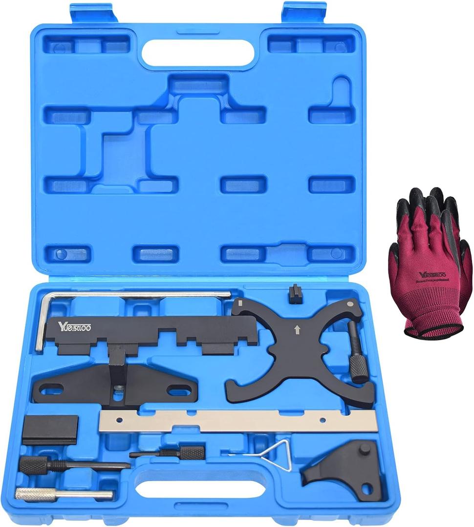 13PCS Engine Camshaft Timing Locking Tool Kit & Flywheel Locking Tool 303-393, Compatible with Ford 1.5 1.6 Focus Fiesta Mazda Fusion VCT Ecoboost, with Carrying Case & Gloves