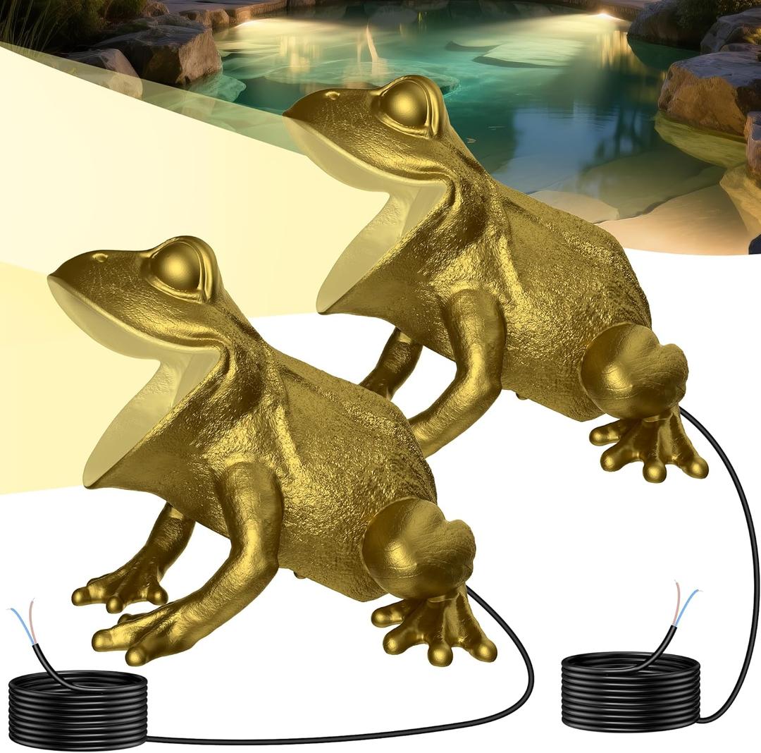 OSREE 6W Brass Pond Light LED Underwater, 12V Low Voltage Frog Underwater Pond Light 2700K, IP68 Waterproof Submersible Ponds Lights for Outdoor Ponds Fountain Waterfall Water Feature, 2 Pack