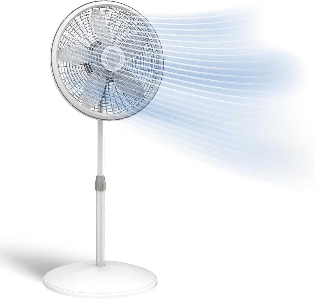 Lasko Oscillating Pedestal Fan - Lasko Fan with Adjustable Height and 3 Cooling Speeds, Portable, 18", White, 1820, 54.5 In. Tall
