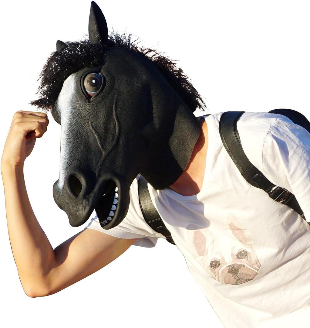 CreepyParty Horse Mask Party Dress Up Horse Head masks for adults Men Masquerade (black)