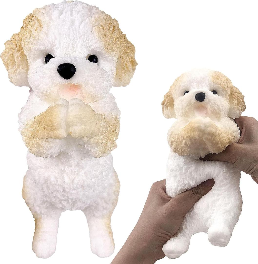Hand Painted Dog Squishy Toys，Big Cute Ultra Soft Squeeze Fidget Puppy Toy for Stress Relief ,Kawaii Squishies Sticky Animal Toys for Adults Kids,Decompression Sensory Balls Toys (Teddy)