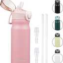Insulated Water Bottle with Straw and Carry Loop,18 oz Stainless Steel Double Wall Vaccum Metal Water Flask with Leak-proof Lid,Pink