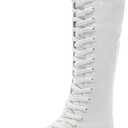 ANUFER Girls Women Fashion Canvas Knee Boots Pure Black Zip Dance Boots (6.5, White-Flat)