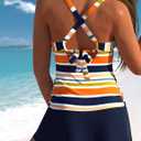 ROSEWE Two Piece Tankini Swimsuits for Women, Tummy Control Bathing Suit with Skirt, V-Neck Swimdress (Blue, L)