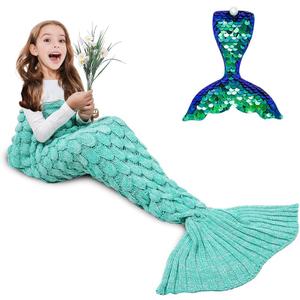 AmyHomie Mermaid Tail Blanket, Girls Mermaid Blanket for Kids Soft Crochet Sleeping Bag, Mermaid Gift for Christmas (ScaleMint,Kids)
