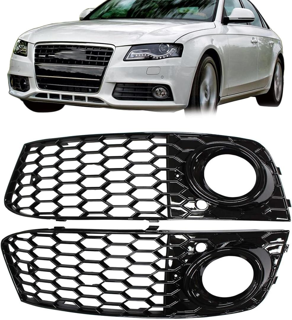 MOTOKU Glossy Front Bumper Fog Light Lamp Mesh Grill Grille for A4 B8 2008 2009 2010 2011 2012