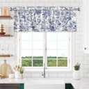 Blue Floral Valances for Windows 2 Pack - Chinoiserie Flower Valance Curtain 54"x18" Farmhouse Leaves Butterfly Short Curtains Window Treatment for Bedroom Living Room Kitchen Windows