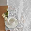 FINECITY Short Lace Curtains 36 Inch Length for Small Window, Rustic Leaf Floral Design White Lace Cafe Curtains 2 Panels, Rod Pocket Privacy Sheer Lace Curtains, 42 x 36 Inch, 1 Pair, White