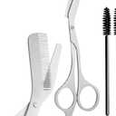 Eyebrow Trimming Scissors with Comb & Brush Set Professional Grooming Kit for Precise Eyebrow Shaping at Home/Salon, Stainless Steel Sharp Eye brow Razors for Women & Men (3-Piece Set)