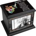 Cremation Urns for Human Ashes Adult Male or Female, Funeral Memorial Urns for Ashes with Photo Frame, Wooden Urns Box and Casket for Men Women, Burial Urn for Adults Up to 200 IBS