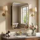 24"x32" Gold Bathroom Medicine Cabinet Rounded Rectangle Mirror