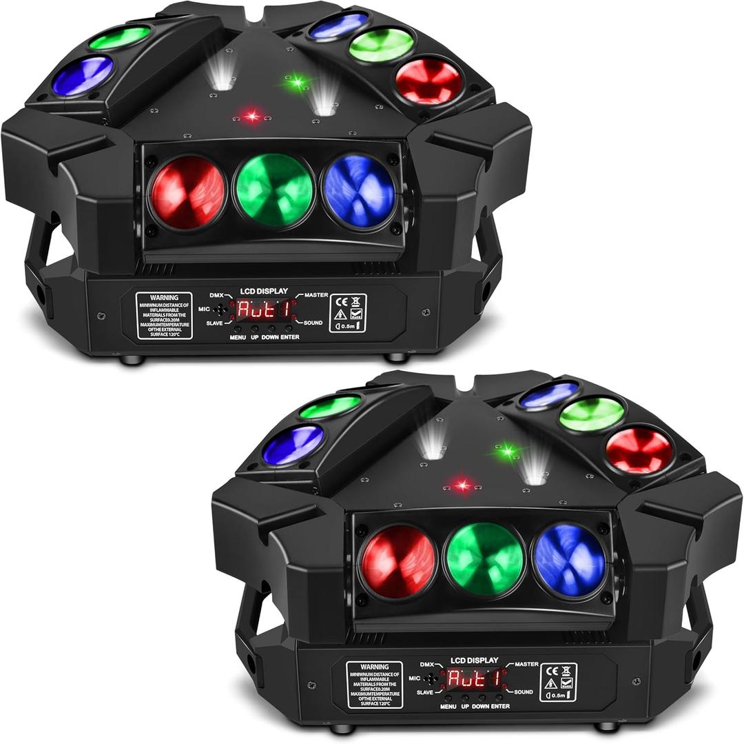 Spider Moving Head DJ Lights 9 X 10W RGB LED DJ Lighting Stage Lighs DJ Moving Light for Parties Lights DMX Mode Sound Activated for Party Wedding Concert Disco DJ Concert Show - 2Packs (Blue)