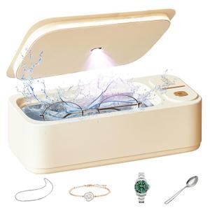 Nkove Ultrasonic Jewelry Cleaner with Retainer-Safe Tray, 4 Timer Modes, 47KHz Ultrasonic Cleaner Machine for Jewelry, Eyeglasses, Necklaces, Retainers, Dentures, Watch Strap (Rimini White）
