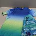 Boys Rash Guard Swimsuits Set for Boys Short Sleeve Swim Shirts with Trunks 2 Piece Quick Dry Swim Set (3-4T, Navy Green Palm), 11/12