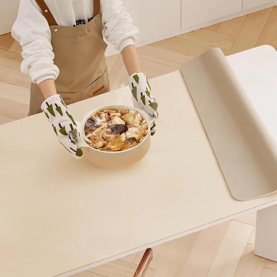 LifeSculptin Super Wipe Clean 36"x60" Heat Resistant Table Pad Cover for Rectangular Dining Tables - Silicone Leather Table Protector, Waterproof Stain-Resistant Table Pads (Beige & Cream 36" x 60")