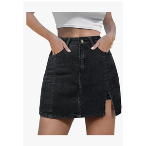 Women's Denim Mini Skort High Waisted Stretch Casual Jean Skirt Shorts 5 Pockets, Size:XL