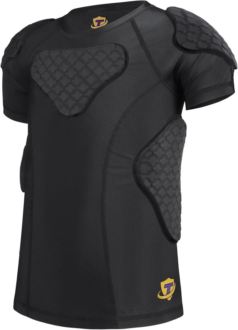 Youth Boys Football Rib Protector for Paintball Baseball Compression Padded Chest Protective (New Black Padded Shirt), Size: Y-L(Chest 28.5inch~30.5inch)