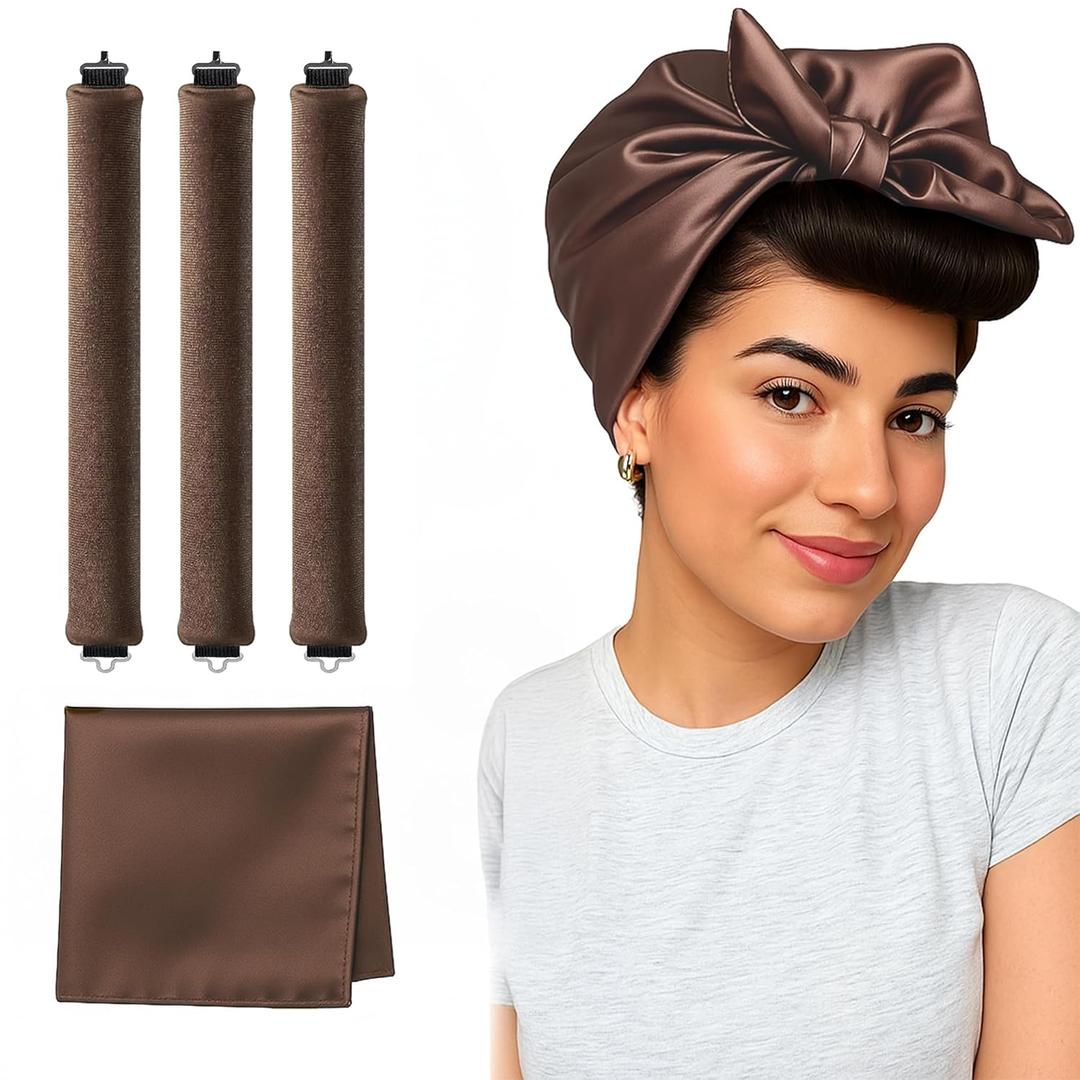 Overnight Blowout Rods | Heatless Curls Rollers Hair Curlers to Sleep In Foam Rolls Velvet Satin Long Short Curling Blow Out Look No Heat Dry Thin Thick Tools Set Soft by VISOFO (Brown, Set of 3) (1 Count (Pack of 3))
