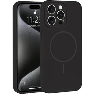 ZhyzRhsm Magnetic for iPhone 15 Pro Case Compatible with Magsafe Full Lens Protection, Silicone Cover Inner Lining Shockproof Phone Case for iPhone 15 Pro Black